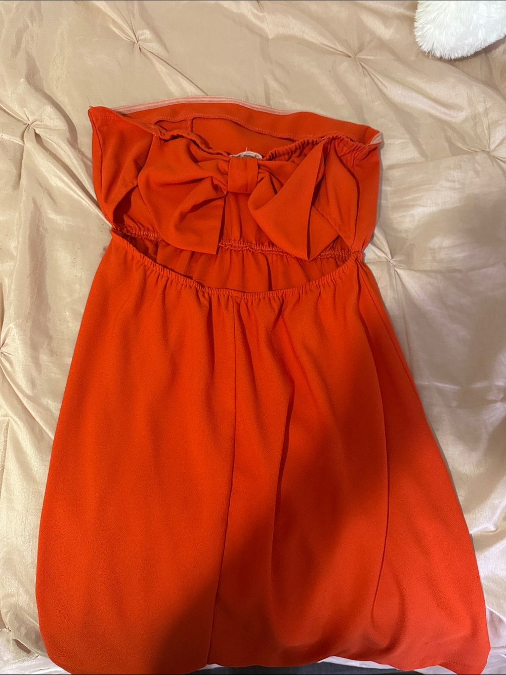 Girls Bright Orange Strapless Bow Party Dress